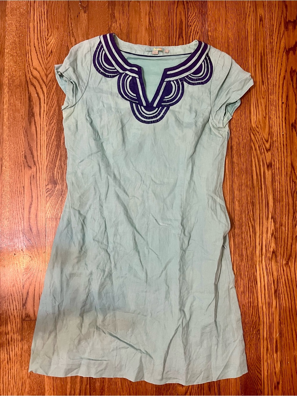 Boden Light Blue Dress with Navy Embroidery